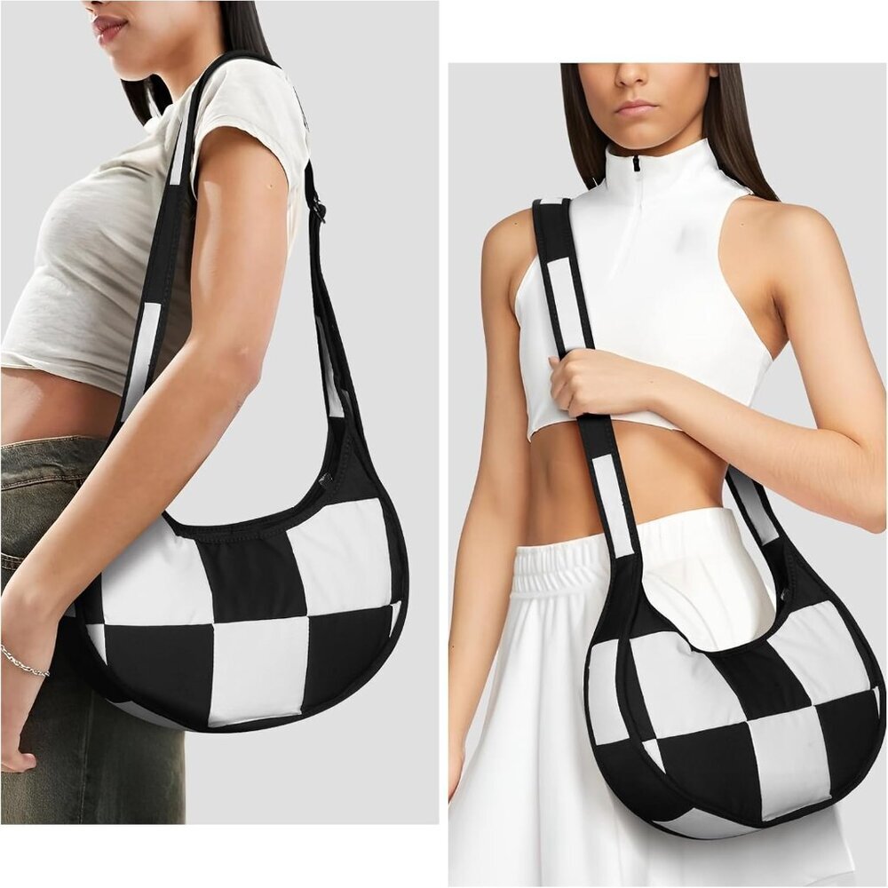 Lightweight Checkered Shoulder Bag with Adjustable Strap - Perfect for Everyday - Picture 2 of 6